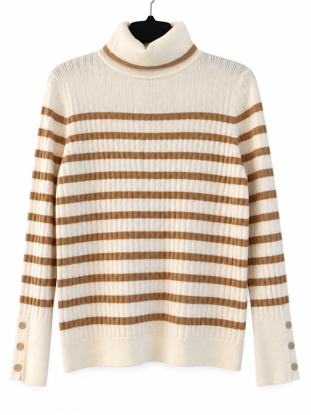 Talbots Sparkly Gold Stripe Ribbed Turtleneck Sweater Cream S NWT